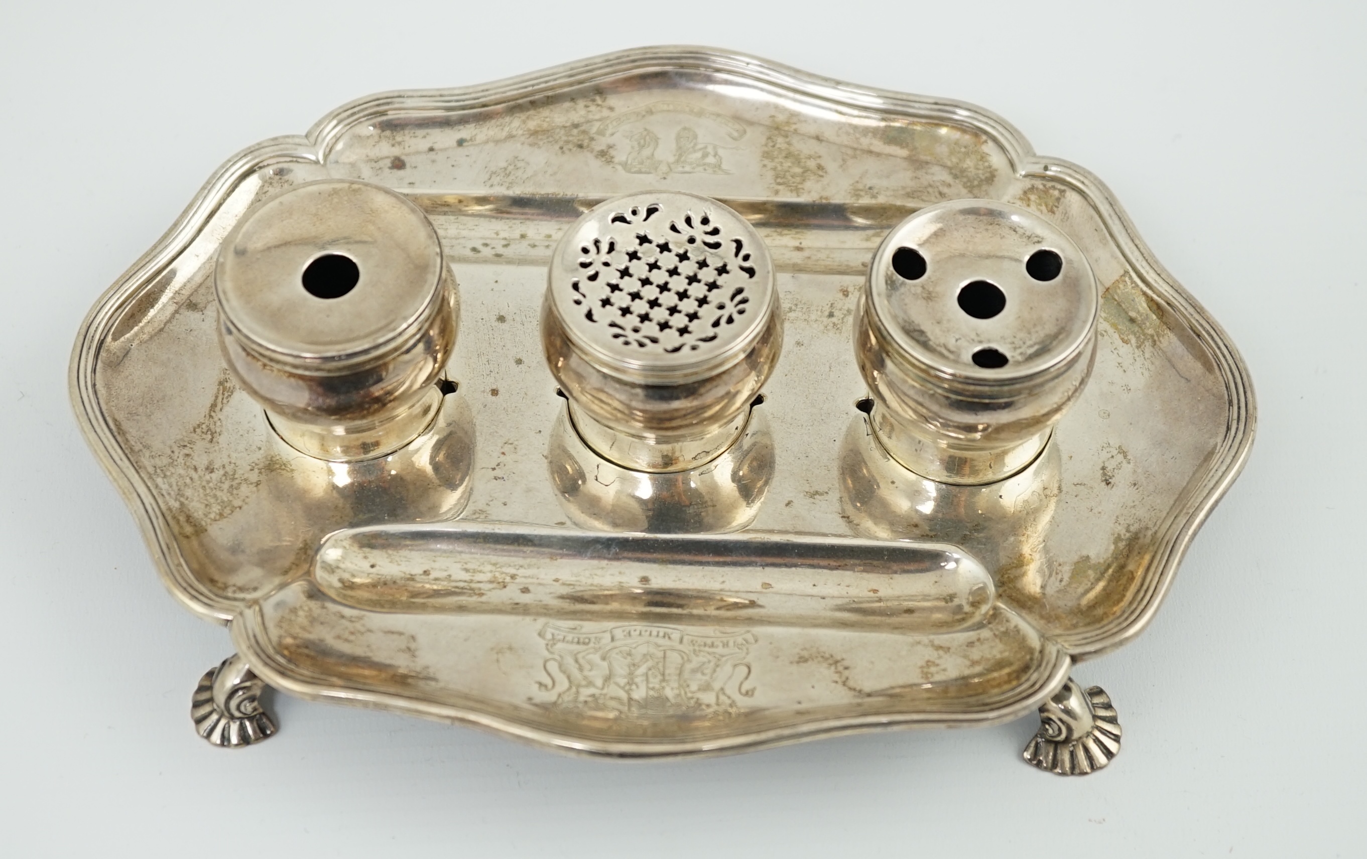 A George II silver inkstand, William Cripps, 1750